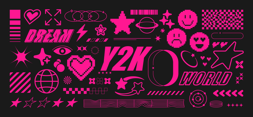 Geometric design elements and trendy figures. Pink and black aesthetic banner, background,poster. Vector illustration.